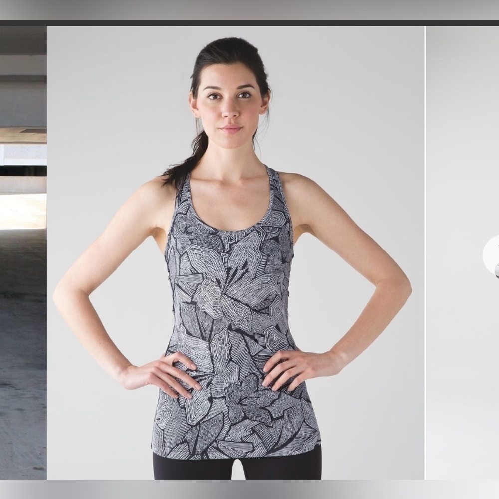 Lululemon Cool Racerback Dottie Tribe White Black Tank Top Size 2